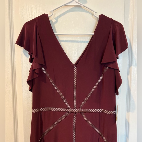 Taylor Burgundy Blush Ruffle Sleeve High Low Knit Midi Dress - Picture 5 of 9